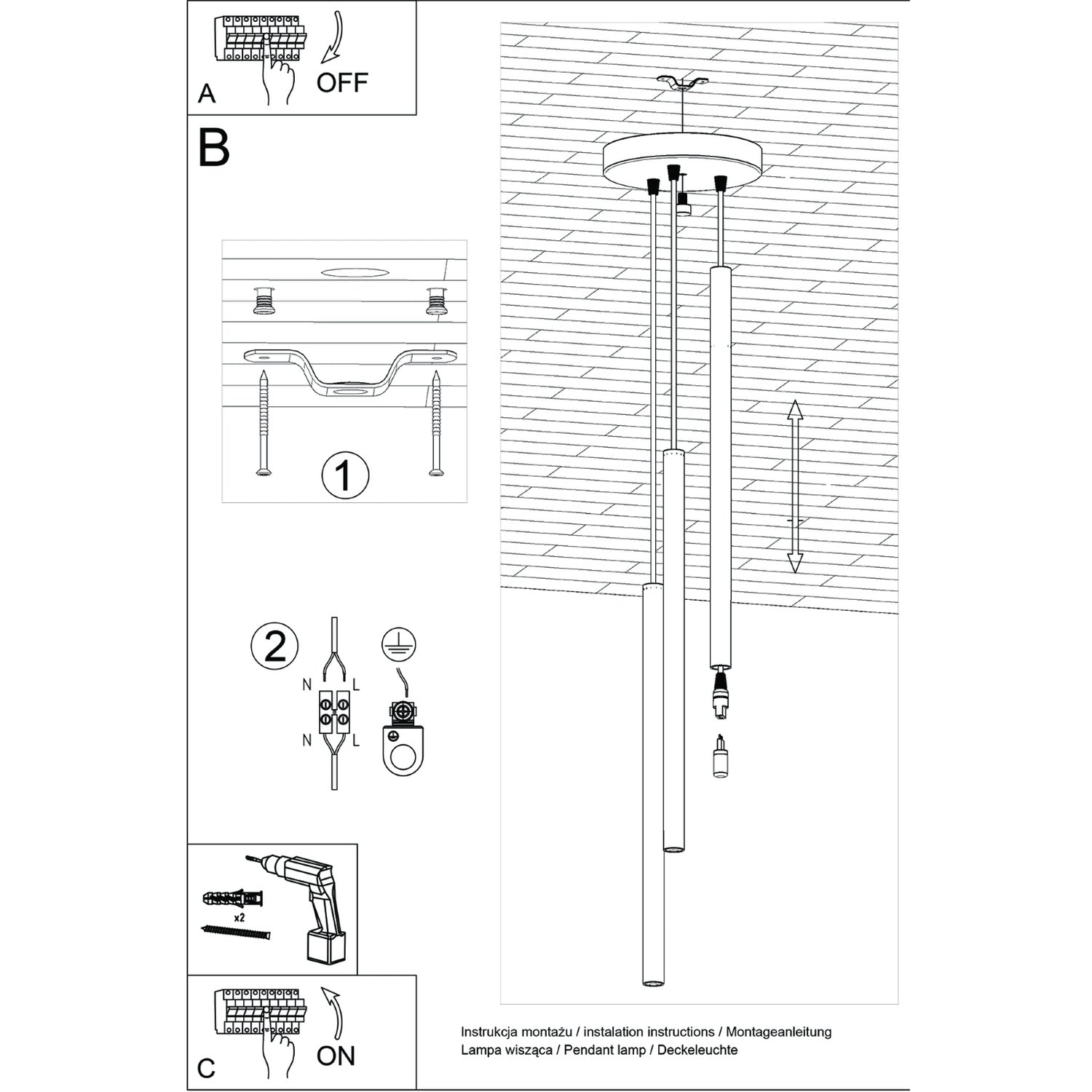 Notice de montage : Suspension Pastelo 3 en grappe tubes fins rouge ocre G9