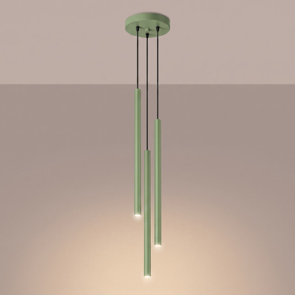 Suspension Pastelo 3 en grappe tubes fins vert sauge G9, vue 3