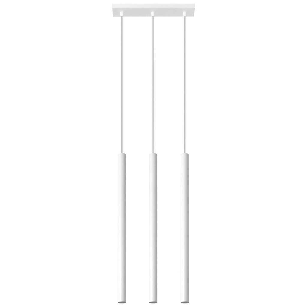 Suspension Pastelo 3 en ligne, trois fins tubes verticaux en acier blanc