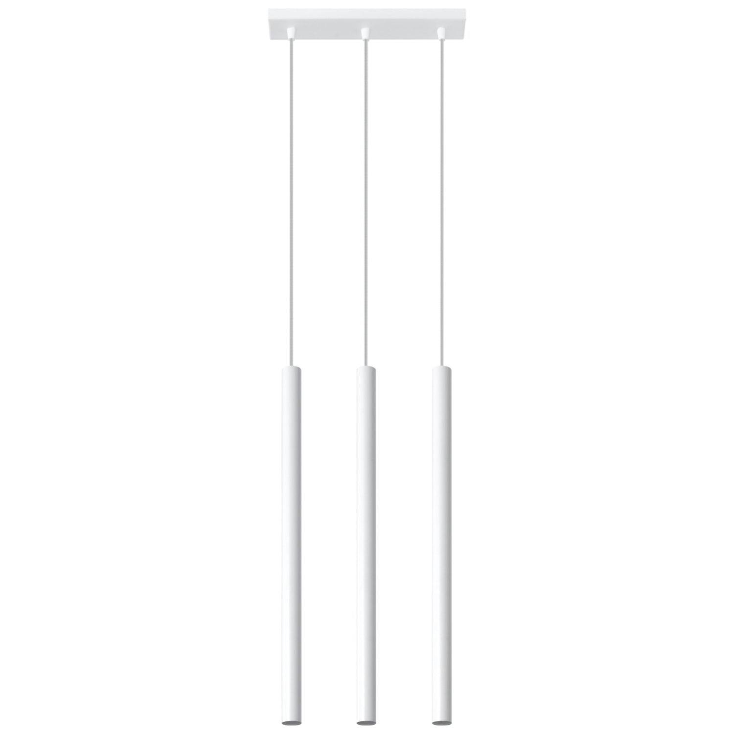 Suspension Pastelo 3 en ligne, trois fins tubes verticaux en acier blanc