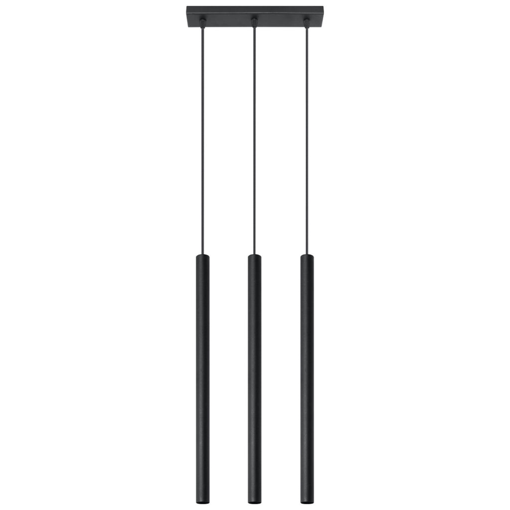 Suspension Pastelo 3 en ligne, trois fins tubes verticaux en acier noir