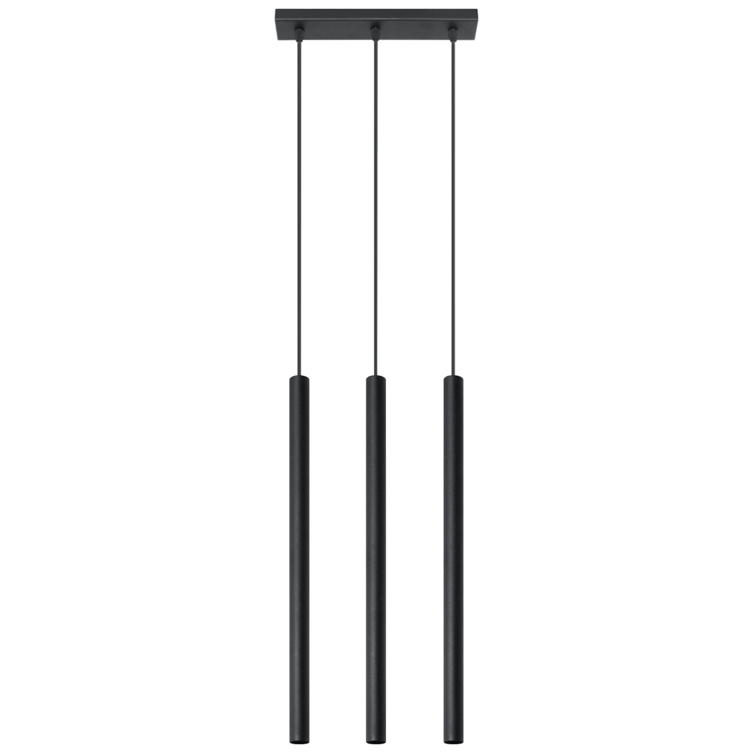 Suspension Pastelo 3 en ligne, trois fins tubes verticaux en acier noir
