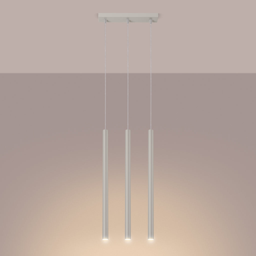 Suspension Pastelo 3 en ligne tubes fins beige G9 allumé