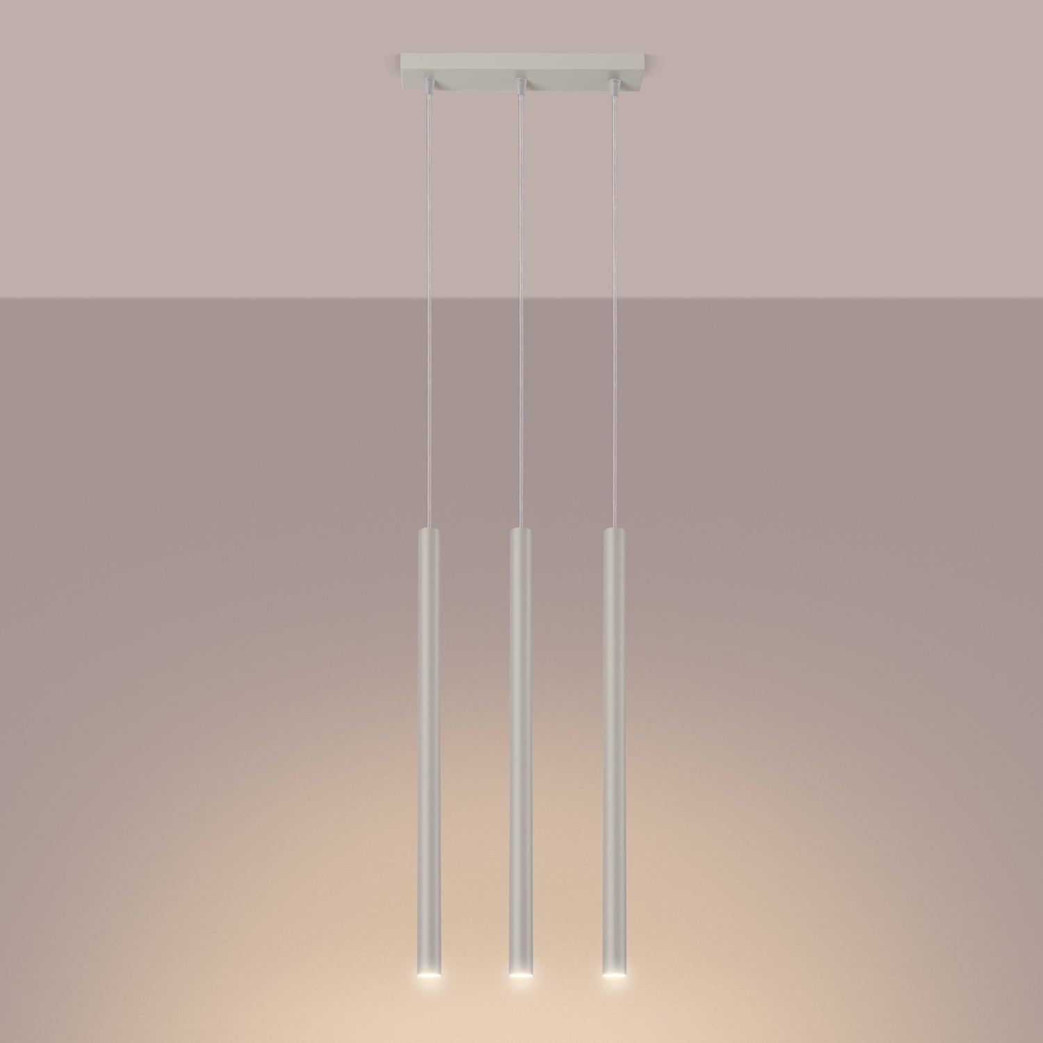 Suspension Pastelo 3 en ligne tubes fins beige G9 allumé