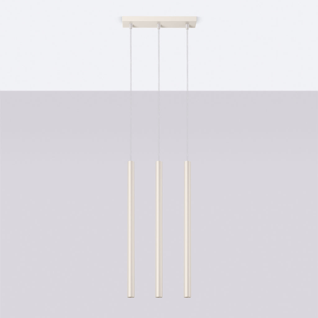 Suspension Pastelo 3 en ligne tubes fins beige G9 de profil