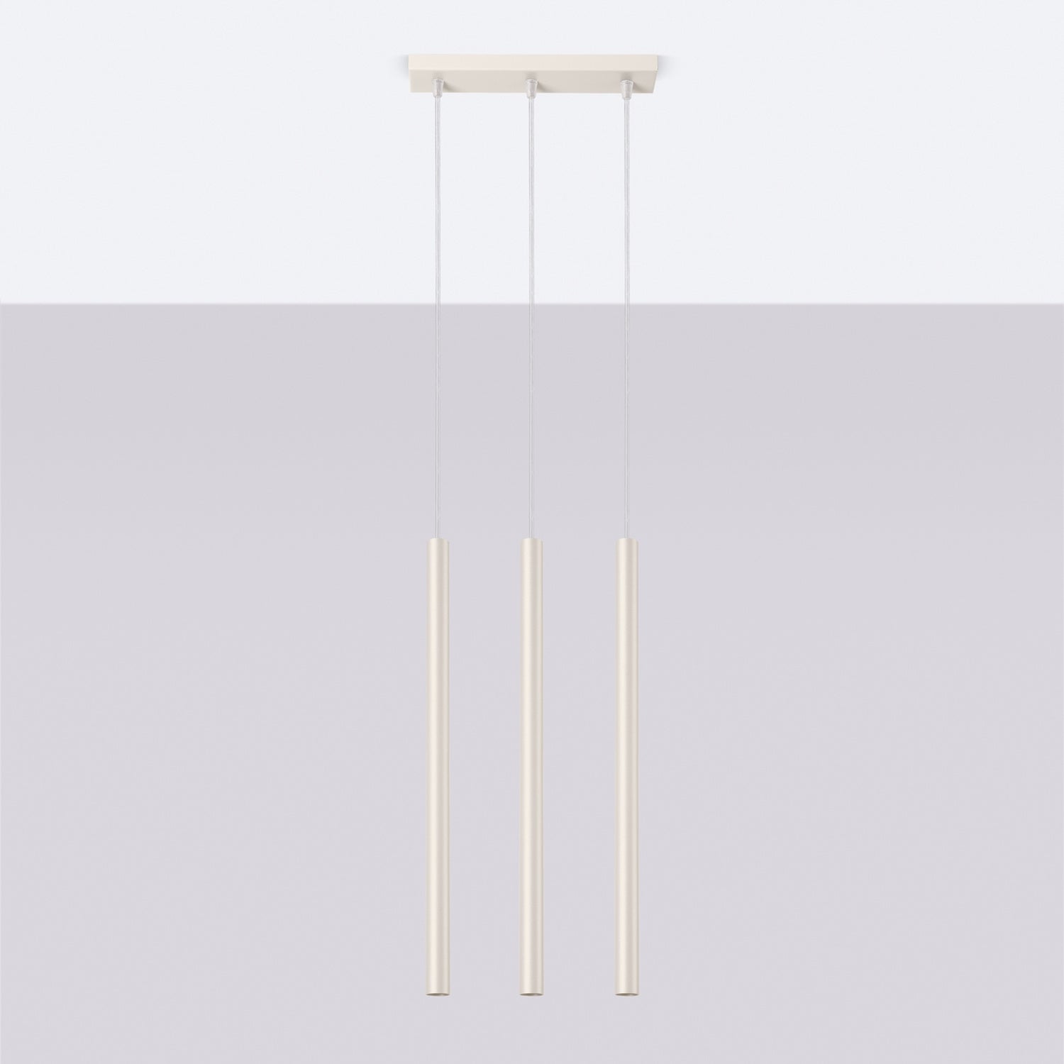 Suspension Pastelo 3 en ligne tubes fins beige G9 de profil