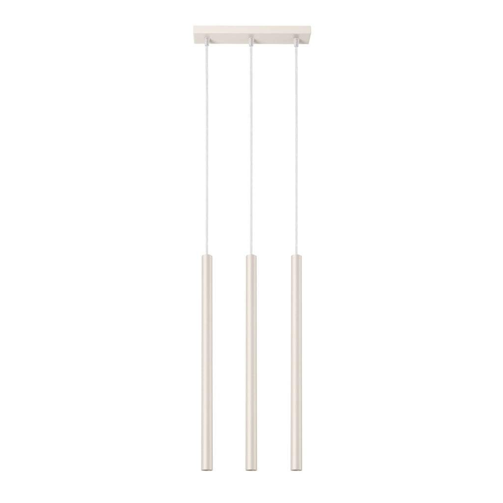 Suspension Pastelo 3 en ligne tubes fins beige G9, fin tube effilé en acier laqué