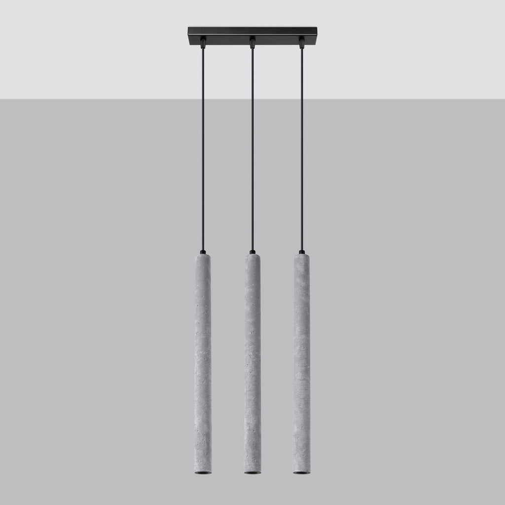 Suspension Pastelo 3 en ligne tubes fins béton gris G9 de profil