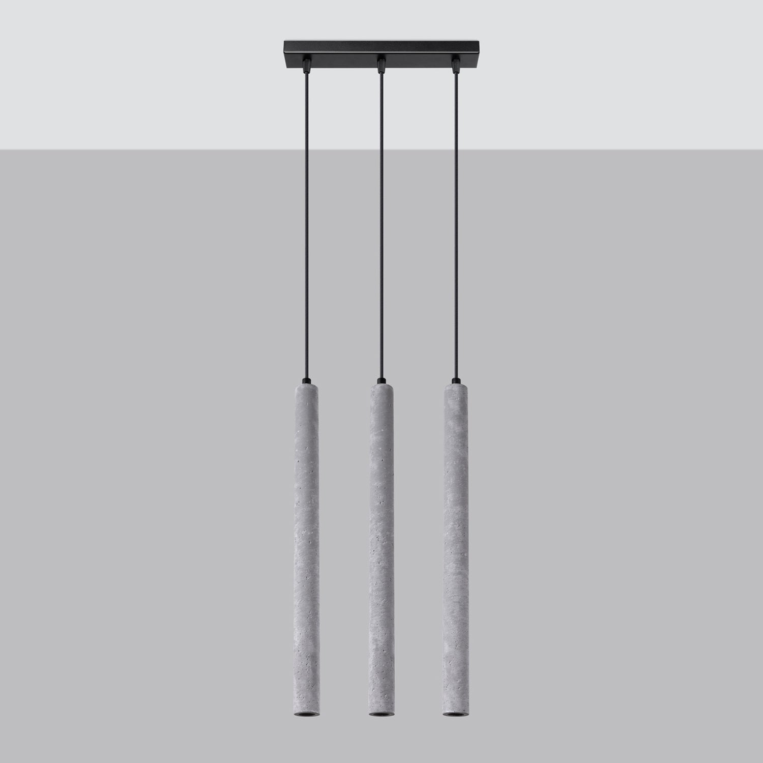 Suspension Pastelo 3 en ligne tubes fins béton gris G9 de profil