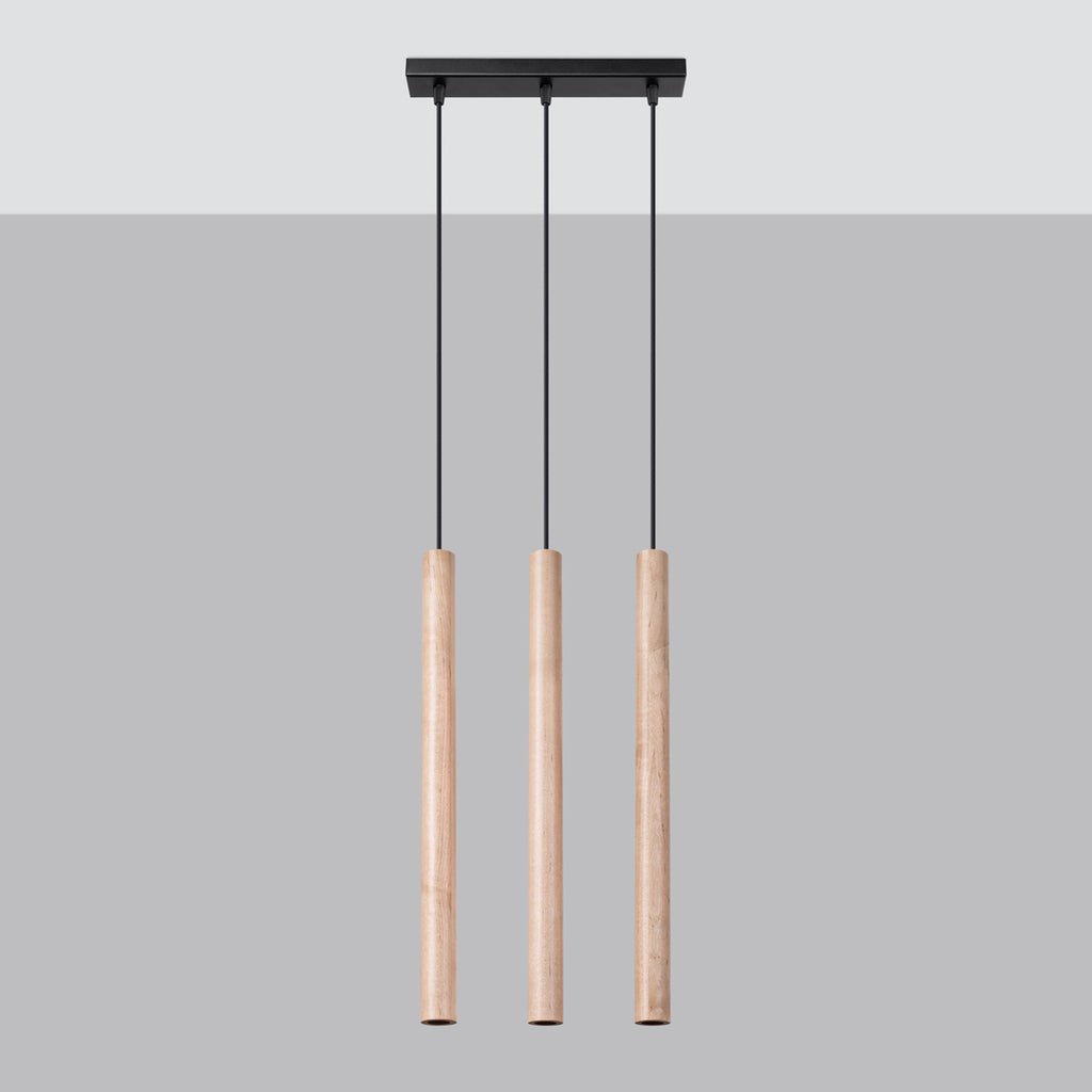 Suspension Pastelo 3 en ligne tubes fins bois G9 de profil
