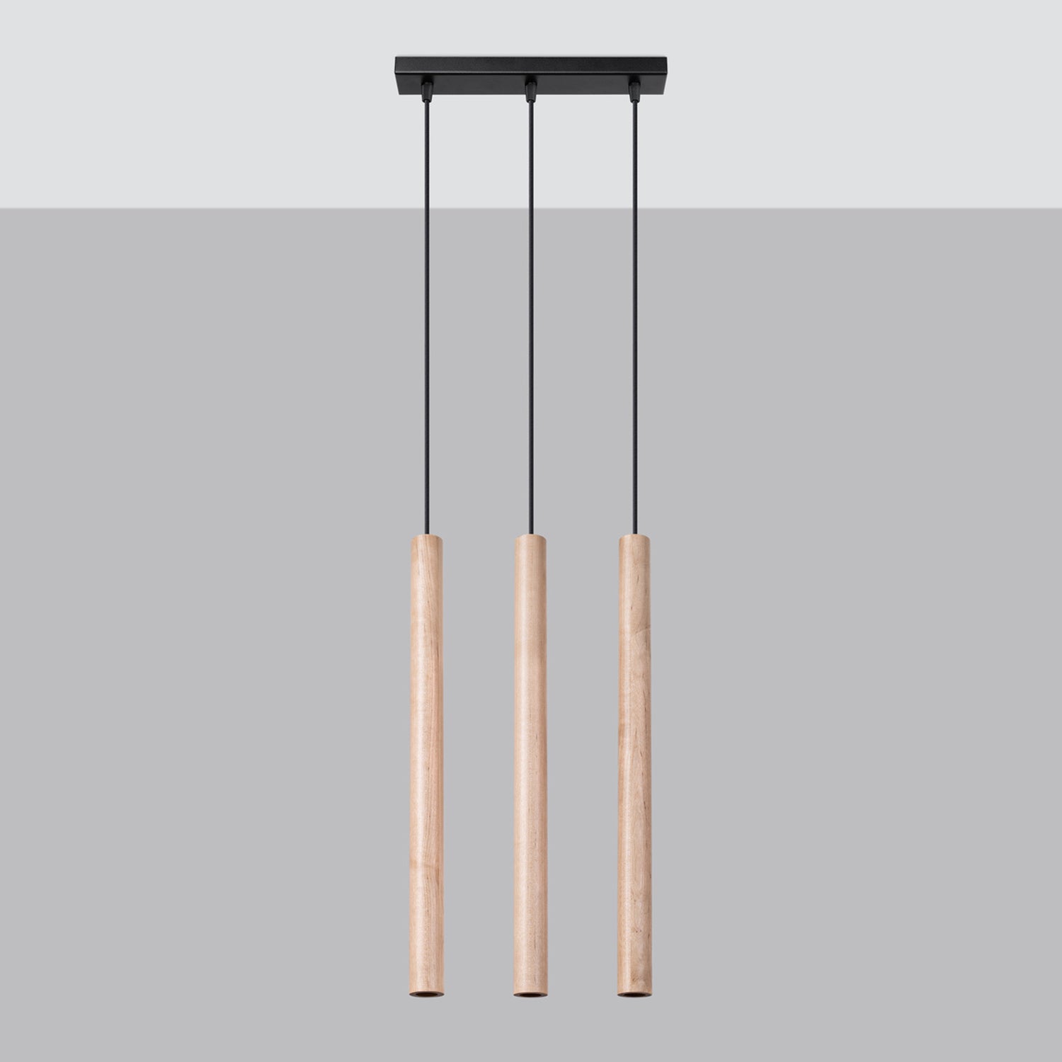 Suspension Pastelo 3 en ligne tubes fins bois G9 de profil