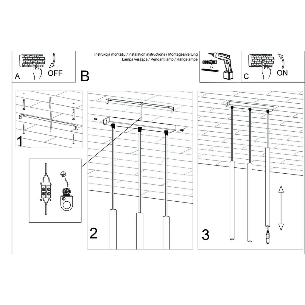 Notice de montage de la Suspension Pastelo 3 en ligne tubes fins bois G9