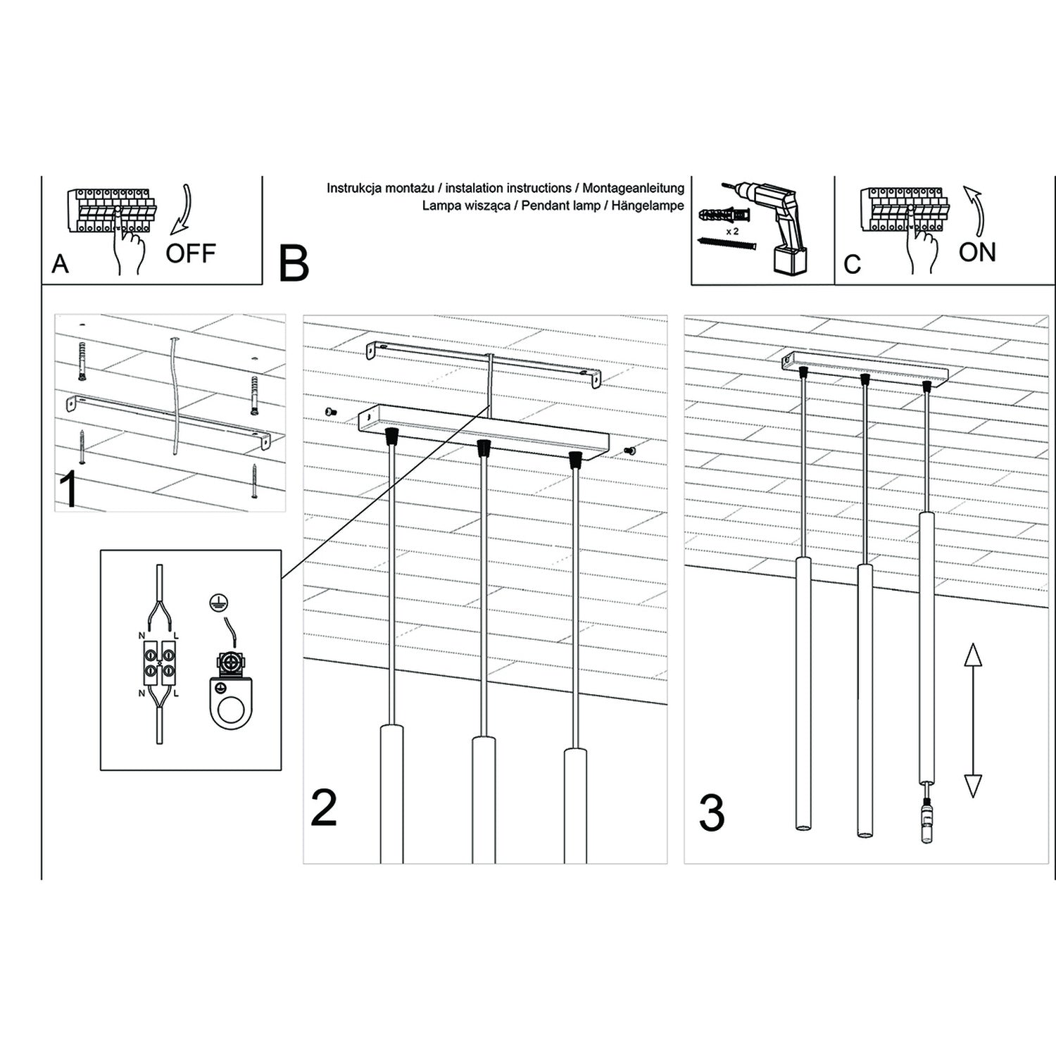 Notice de montage de la Suspension Pastelo 3 en ligne tubes fins bois G9