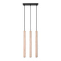 Suspension Pastelo 3 en ligne tubes fins bois G9, trois fins tubes de bois naturel en ligne sous une barre