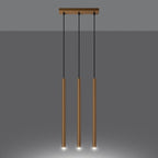 Suspension Pastelo 3 en ligne tubes fins doré G9 allumée, faisceau vers le bas