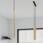 Suspension Pastelo 3 en ligne tubes fins doré poli G9 en ambiance