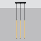 Suspension Pastelo 3 en ligne tubes fins doré poli G9 de profil