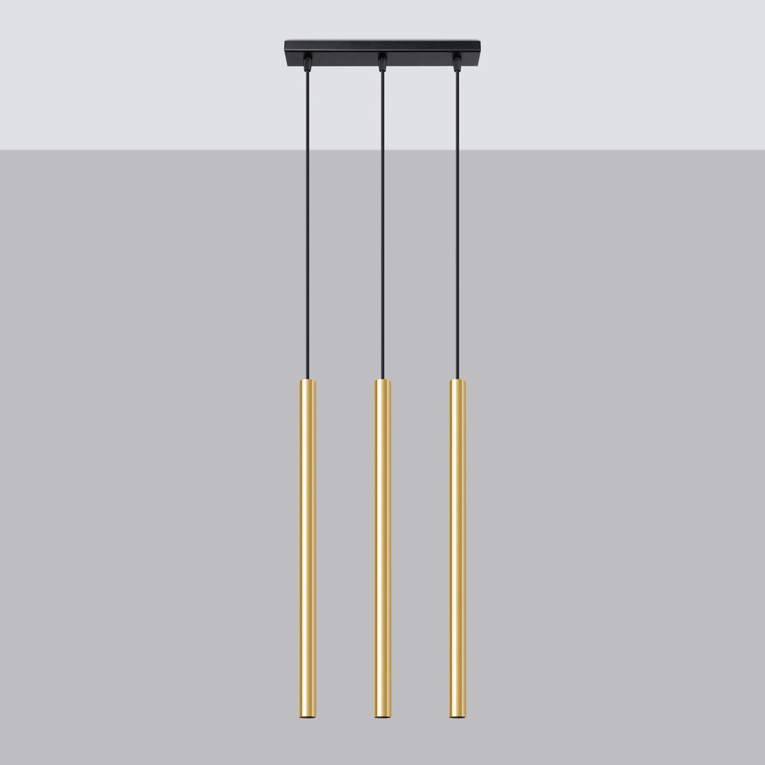 Suspension Pastelo 3 en ligne tubes fins doré poli G9 de profil