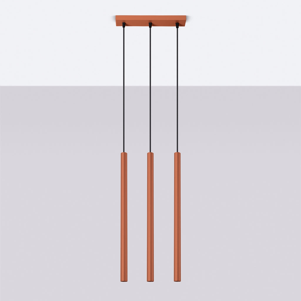 Suspension Pastelo 3 en ligne tubes fins rouge ocre G9 de profil