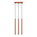 Suspension Pastelo 3 en ligne tubes fins rouge ocre G9, fin tube effilé en acier laqué