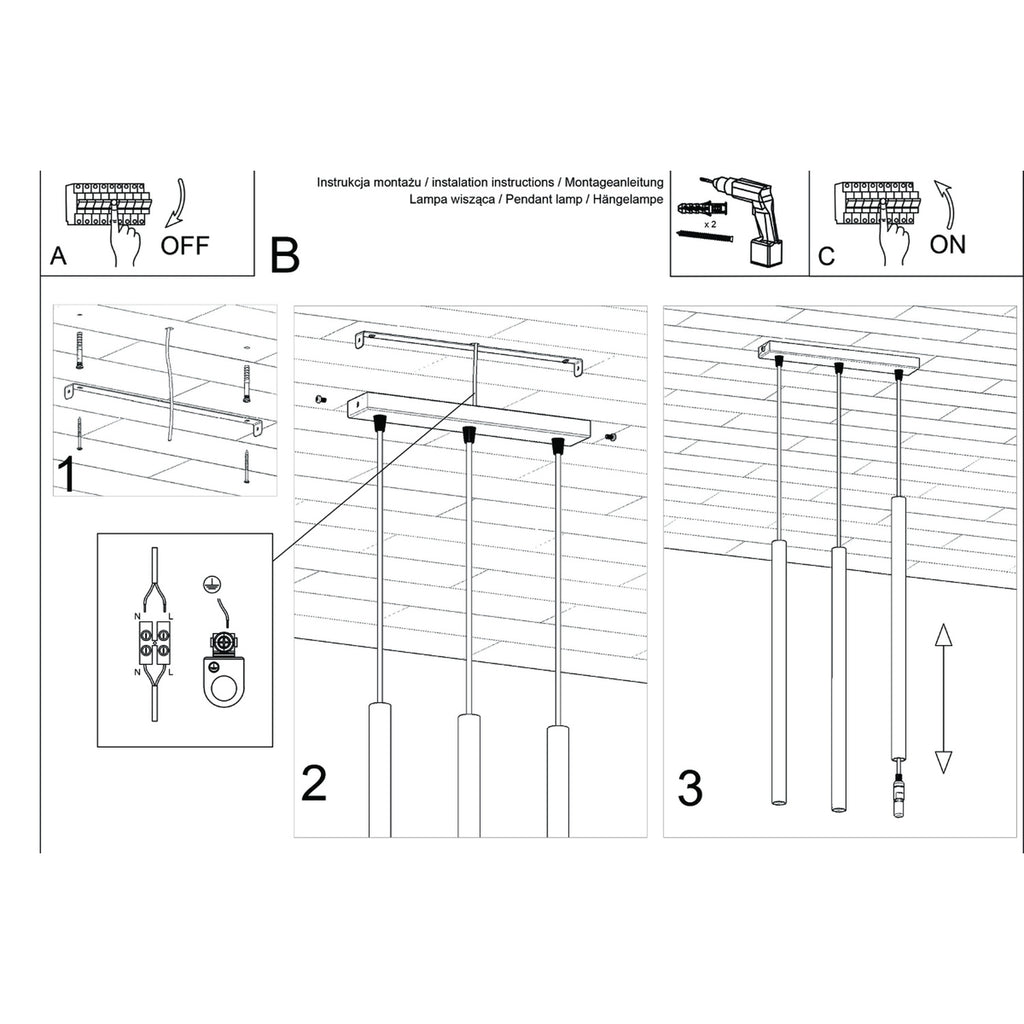 Notice de montage : Suspension Pastelo 3 en ligne tubes fins vert olive G9
