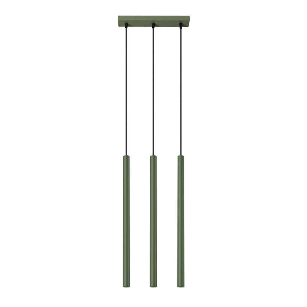 Suspension Pastelo 3 en ligne tubes fins vert olive G9, fin tube effilé en acier laqué