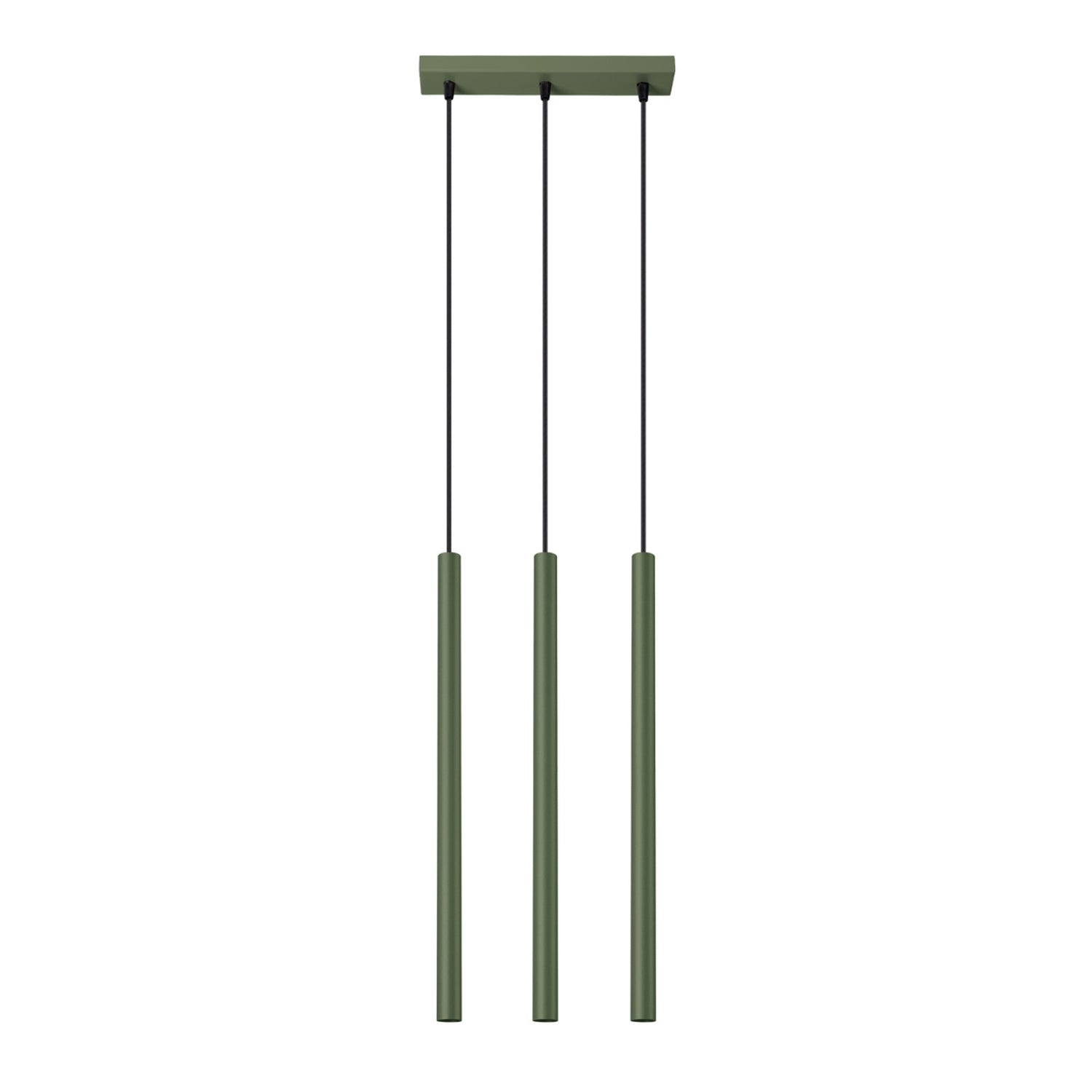 Suspension Pastelo 3 en ligne tubes fins vert olive G9, fin tube effilé en acier laqué