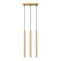 Suspension Pastelo à trois tubes fins en acier doré mat suspendus à une barre sur fond blanc