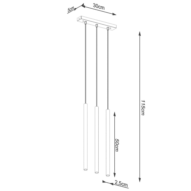 Dimensions Suspension Pastelo 3 tubes en ligne acier doré 30 cm G9