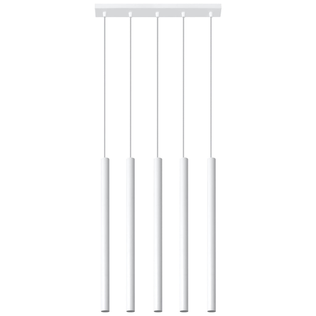 Suspension Pastelo 5, cinq fins tubes verticaux en acier blanc