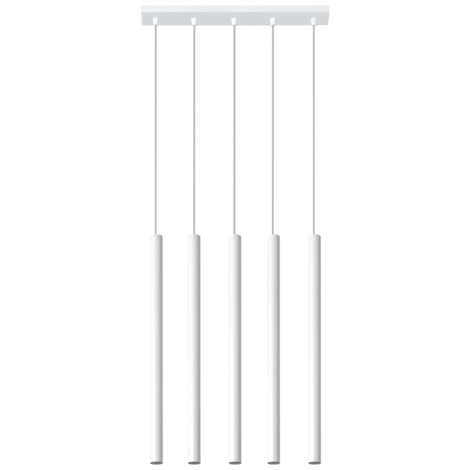 Suspension Pastelo 5, cinq fins tubes verticaux en acier blanc