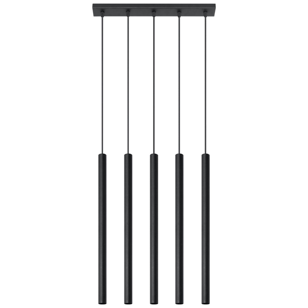 Suspension Pastelo 5, cinq fins tubes verticaux en acier noir