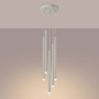Suspension Pastelo 5 en grappe tubes fins beige G9 allumé