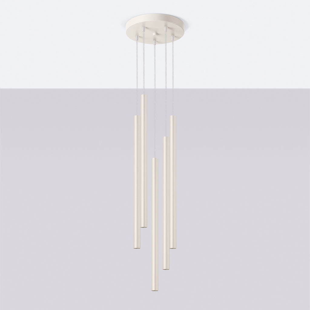 Suspension Pastelo 5 en grappe tubes fins beige G9 de profil