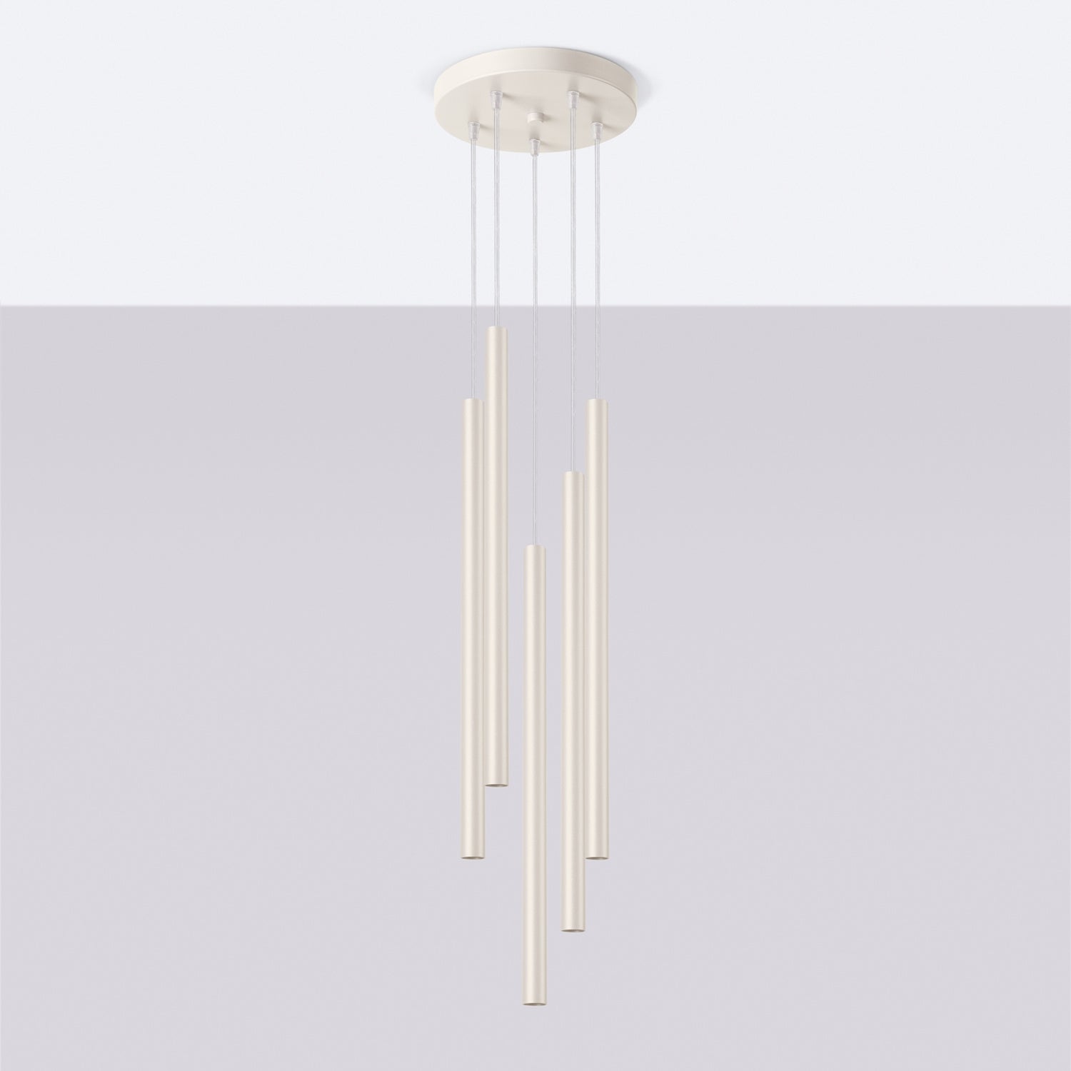 Suspension Pastelo 5 en grappe tubes fins beige G9 de profil