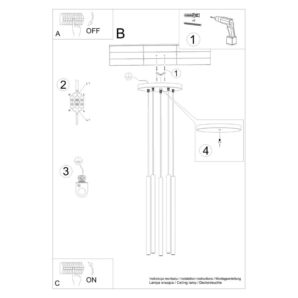 Notice de montage : Suspension Pastelo 5 en grappe tubes fins beige G9
