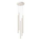 Suspension Pastelo 5 en grappe tubes fins beige G9, fin tube effilé en acier laqué