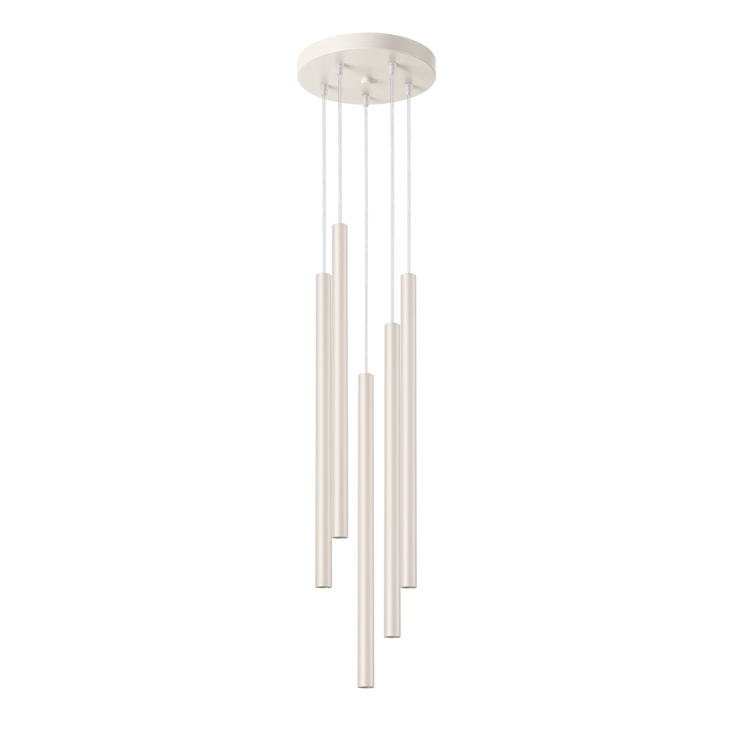 Suspension Pastelo 5 en grappe tubes fins beige G9, fin tube effilé en acier laqué