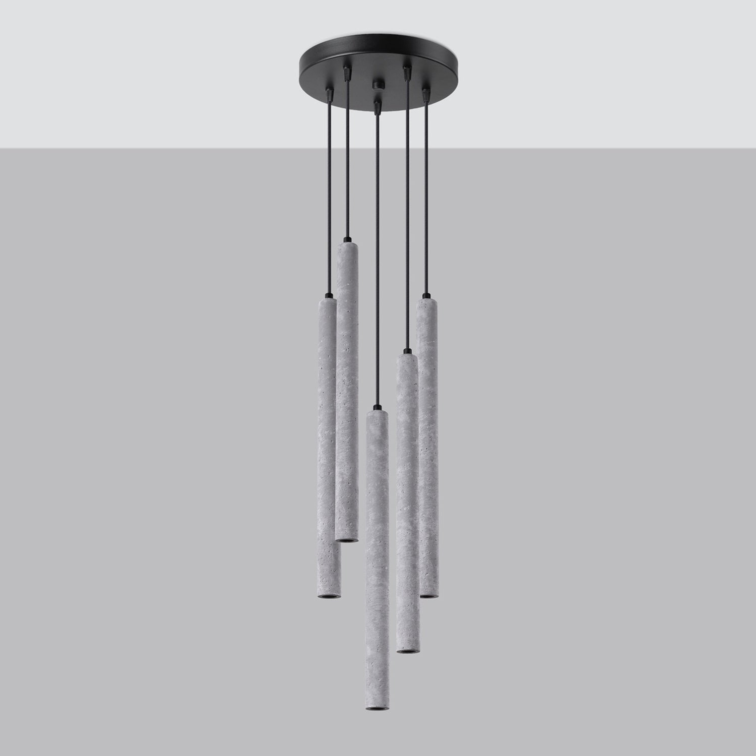 Suspension Pastelo 5 en grappe tubes fins béton gris G9 de profil