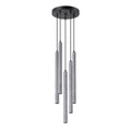 Suspension Pastelo 5 en grappe tubes fins béton gris G9, cinq fins tubes de béton gris brut en grappe sur une rosace ronde