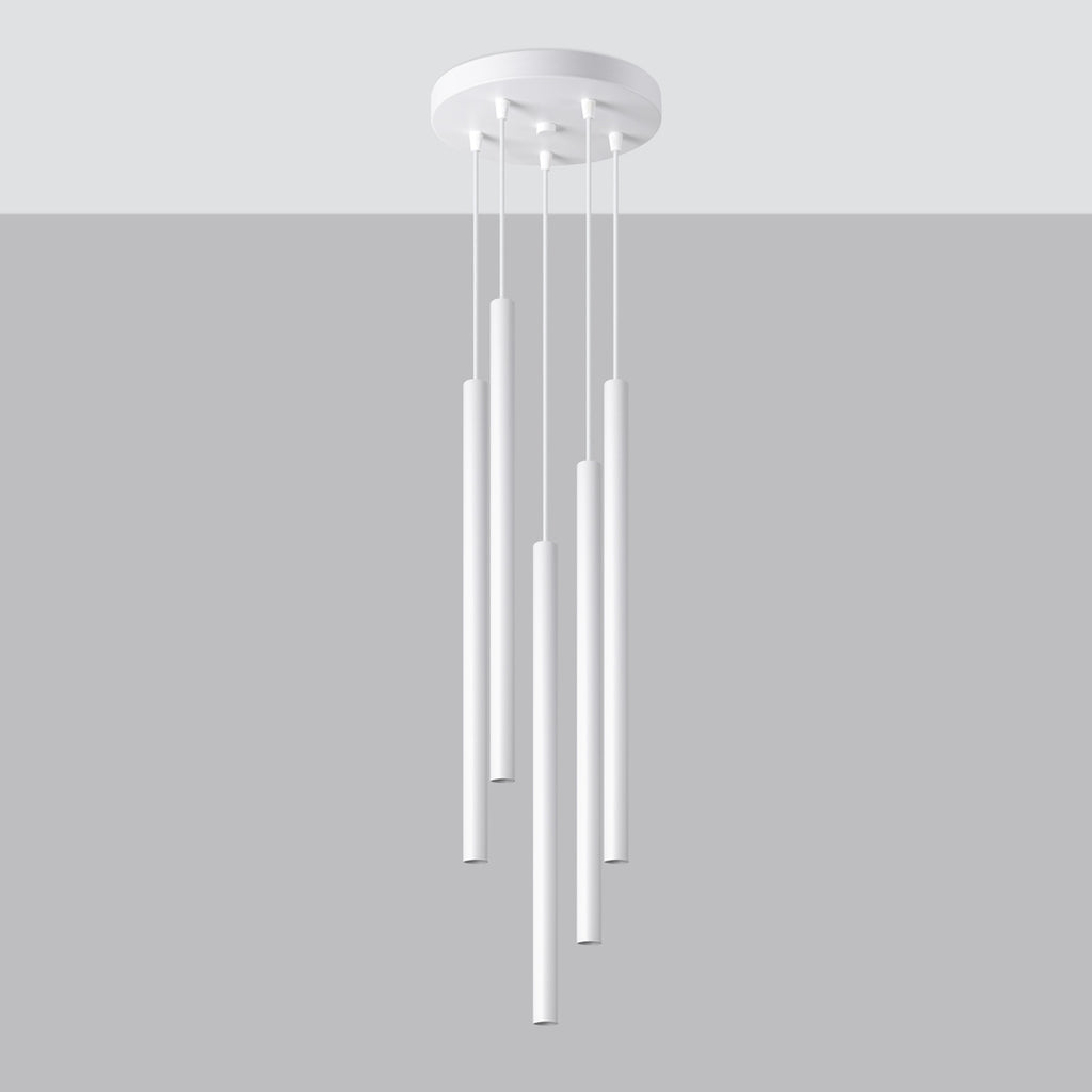 Suspension Pastelo 5 en grappe tubes fins blanc G9 de profil