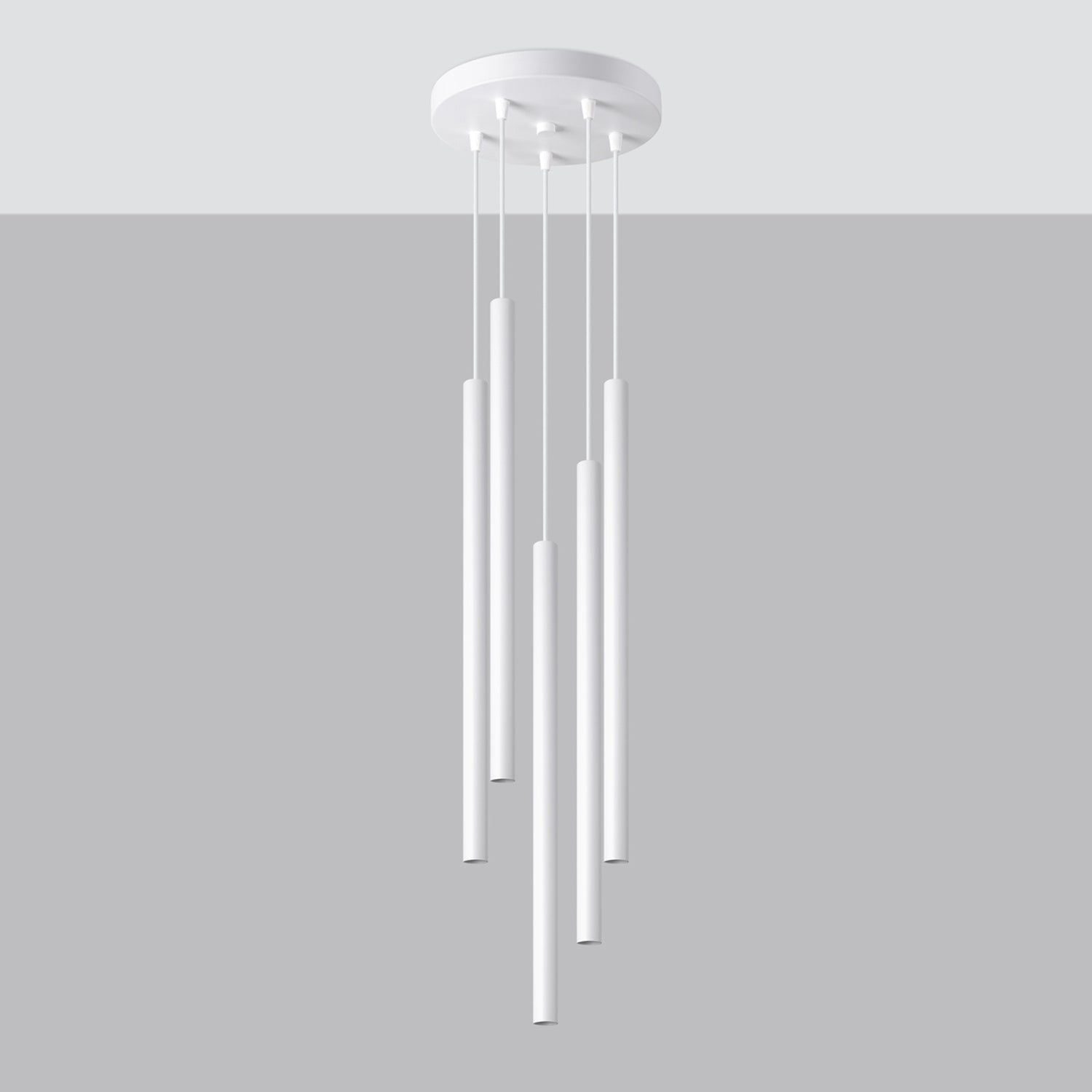 Suspension Pastelo 5 en grappe tubes fins blanc G9 de profil