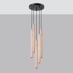 Suspension Pastelo 5 en grappe tubes fins bois G9 de profil