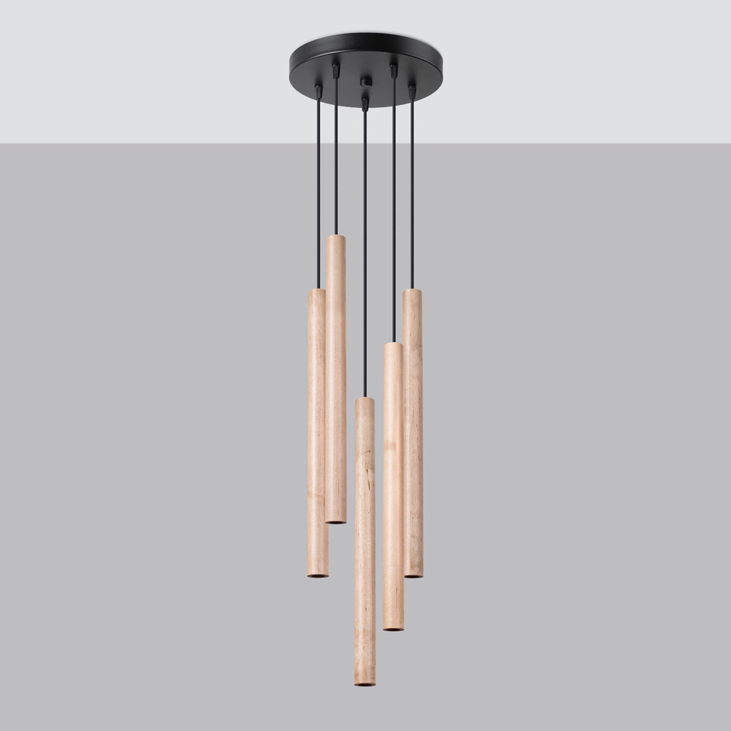 Suspension Pastelo 5 en grappe tubes fins bois G9 de profil