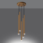 Suspension Pastelo 5 en grappe tubes fins doré G9 allumée, faisceau vers le bas