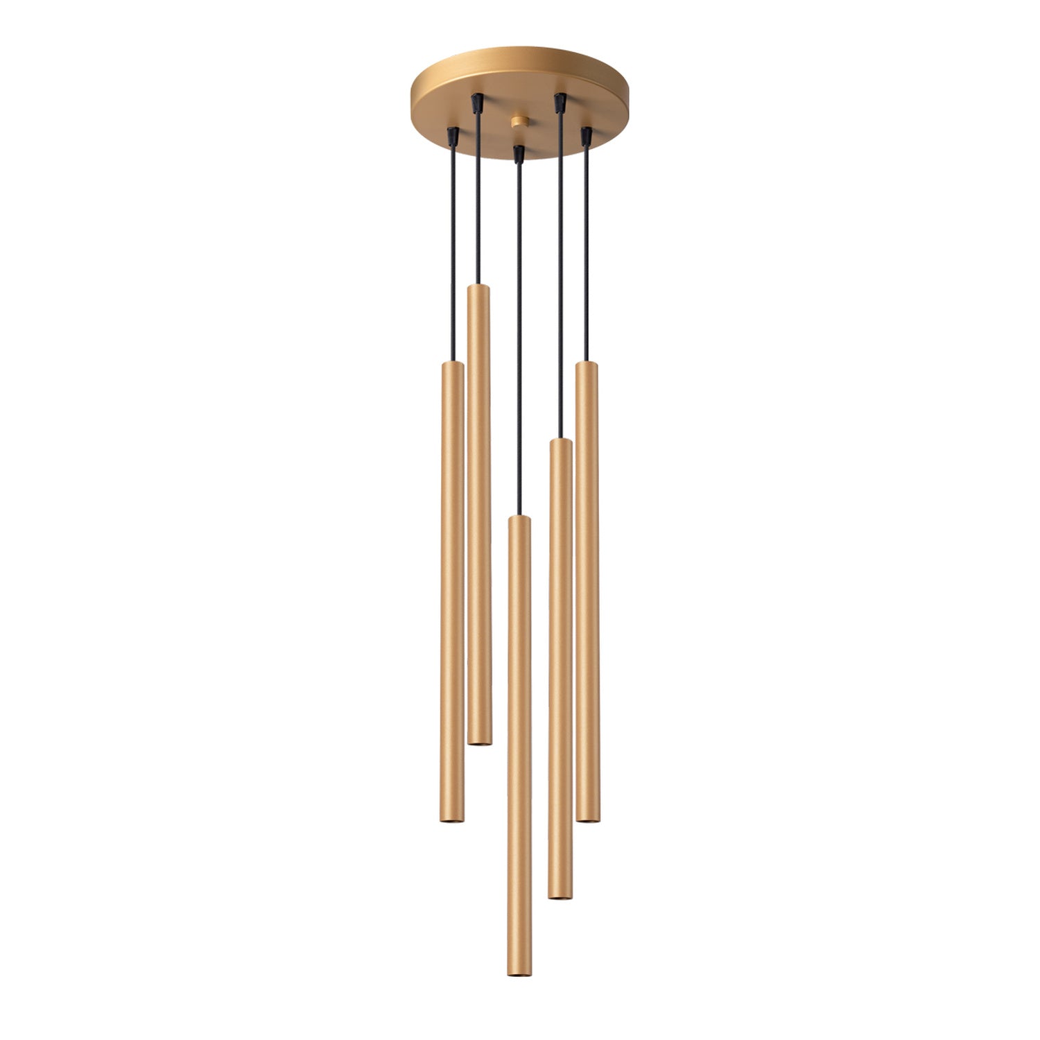 Suspension Pastelo 5 en grappe tubes fins doré G9