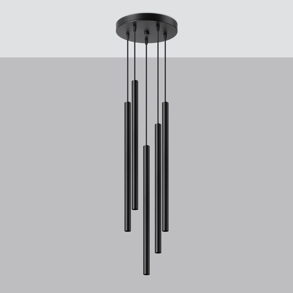 Suspension Pastelo 5 en grappe tubes fins noir G9 de profil