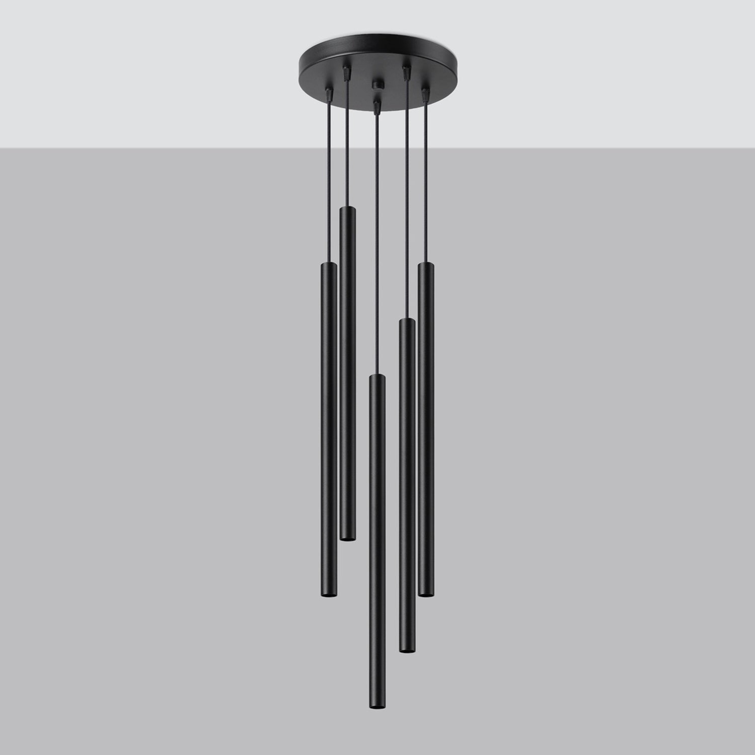 Suspension Pastelo 5 en grappe tubes fins noir G9 de profil