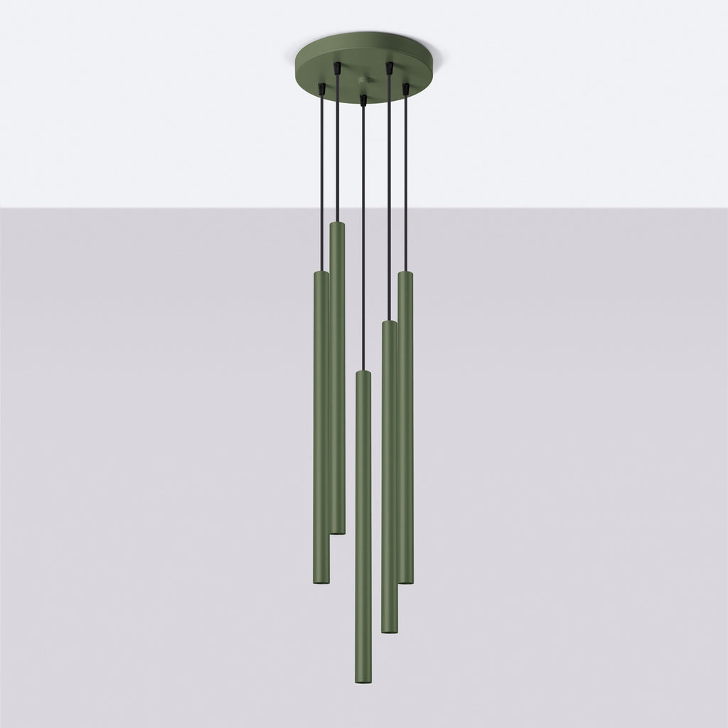Suspension Pastelo 5 en grappe tubes fins vert olive G9 de profil
