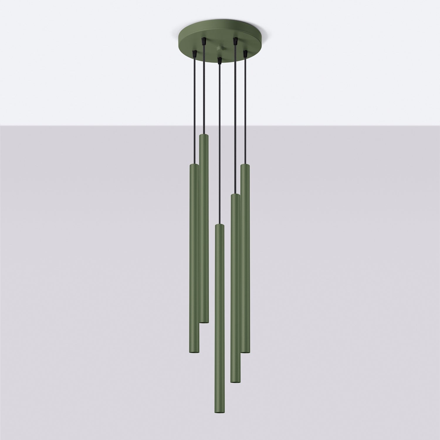 Suspension Pastelo 5 en grappe tubes fins vert olive G9 de profil